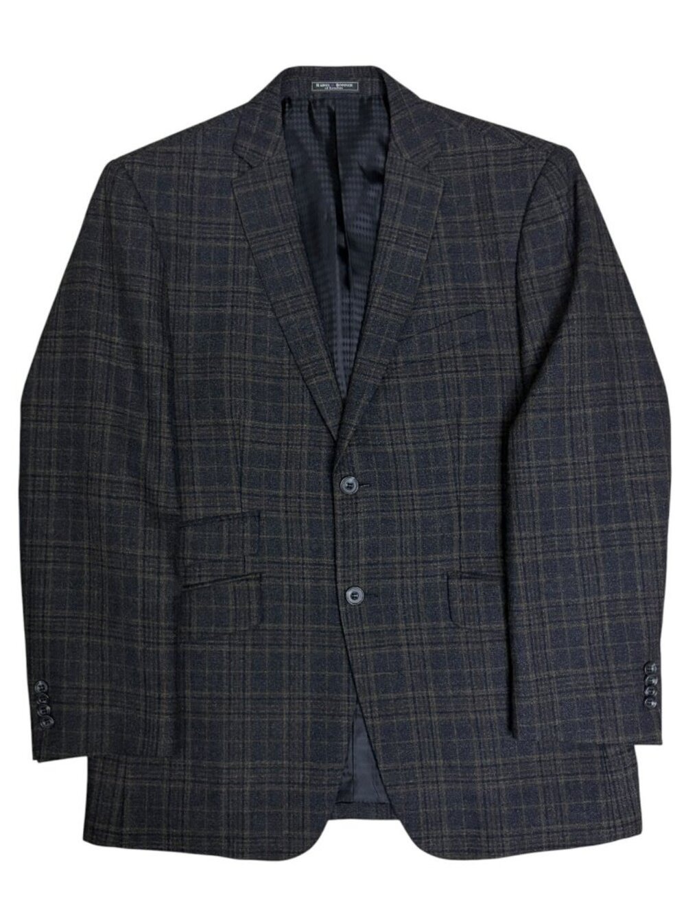 HAINES & BONNER LONDON Blazer PURE WOOL Plaid Brown Sport Coat Mens 40S (Medium)